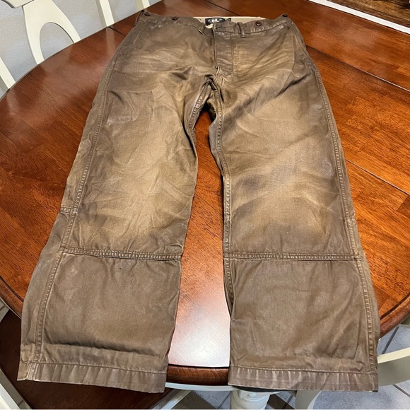 Ralph Lauren RRL Brown Wax Coated Hand Distressed Cotton Twill Pants Jeans 34X30 - Picture 1 of 12